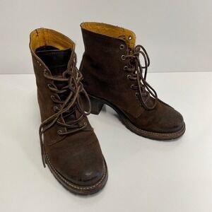 Frye Sabrina 6G Lace Up Boots Brown Distressed Suede Made in USA 7 Vibram 373105